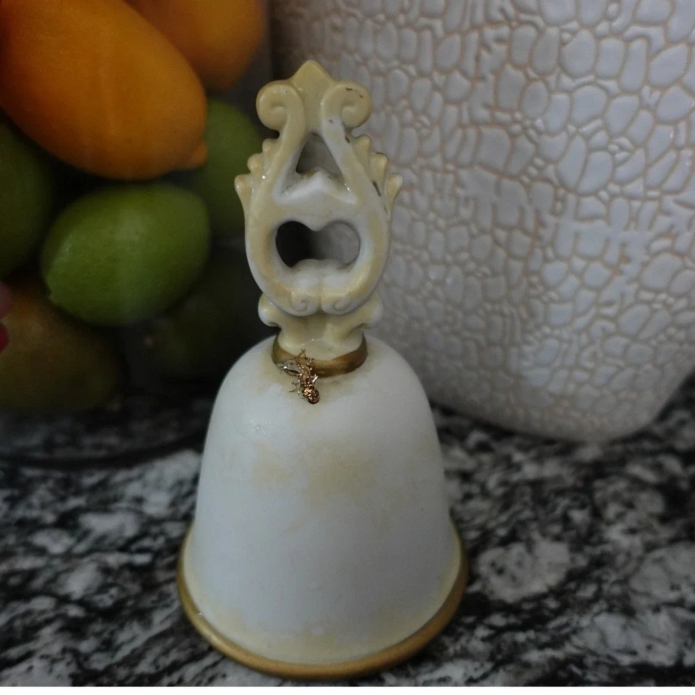 Vintage‎ 3D praying hands ceramic bell with gold accent color